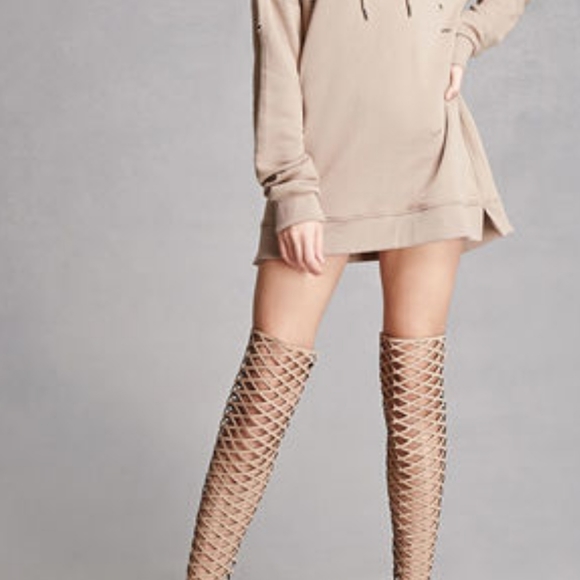 Caged thigh high beige boots - Picture 1 of 5